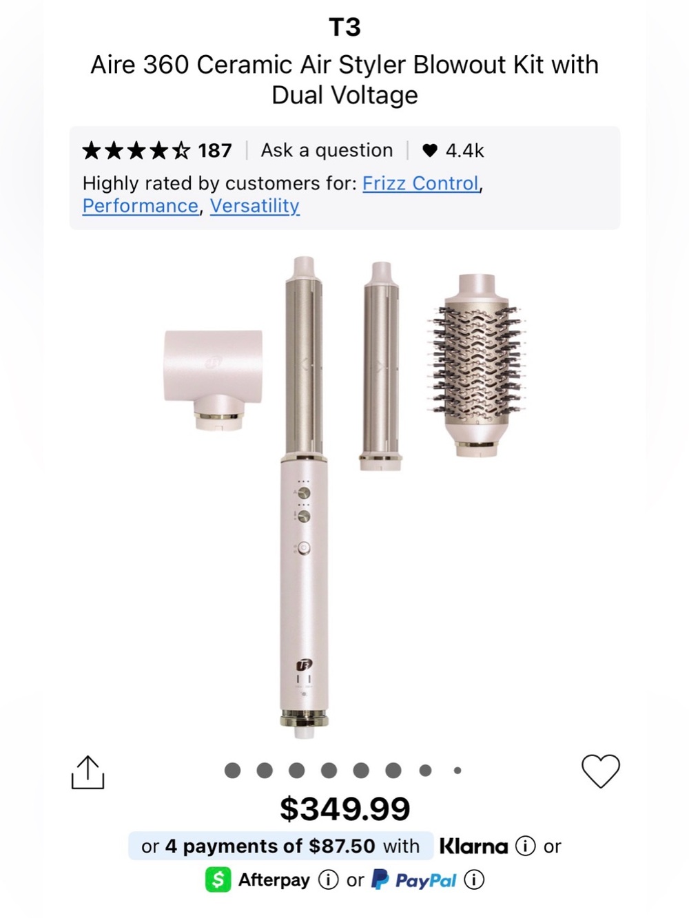 T3 Aire 360 Ceramic Air Styler Kit in Pale Pink and Silver